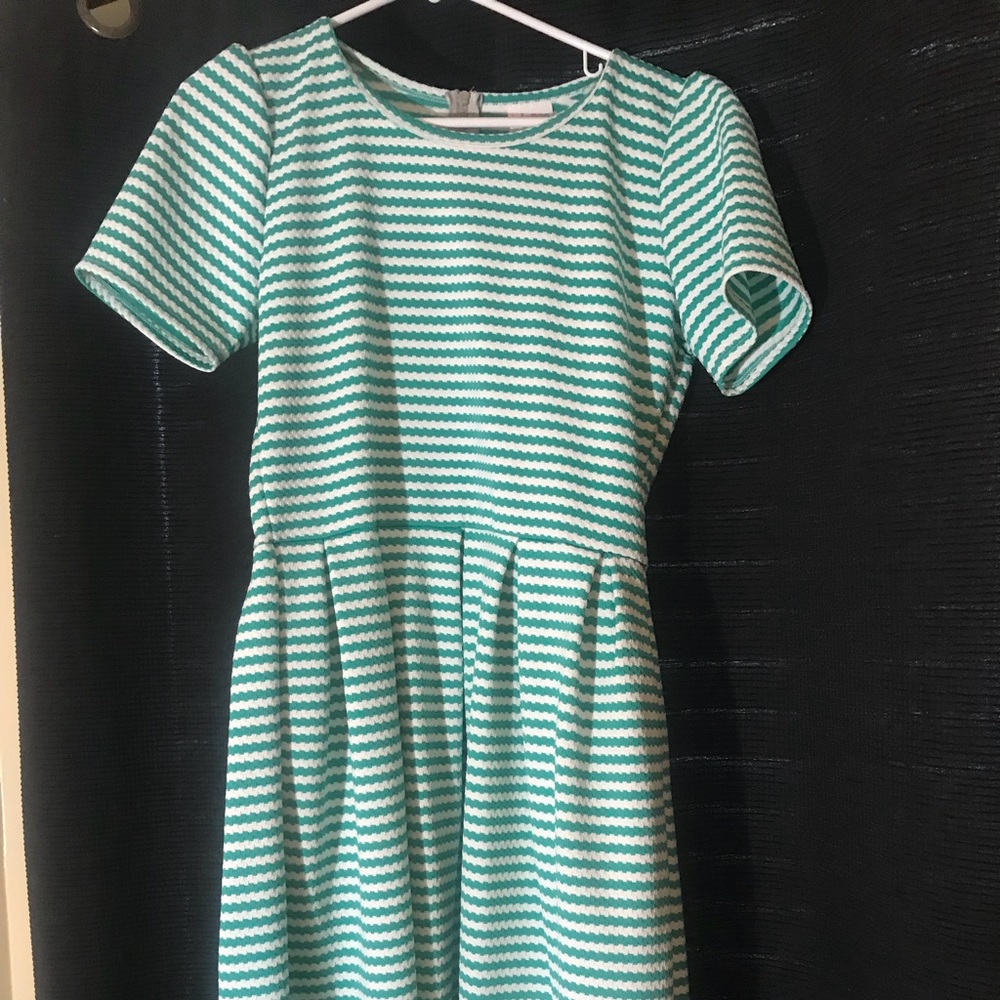 Green and white striped dress